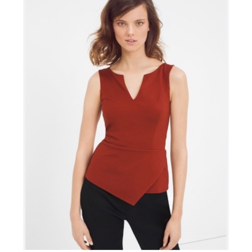 WHBM ASYMMETRIC HEM BODICE TOP SLEEVELESS BACK ZIP PEPLUM HEM PRINCESS SEAMS 2